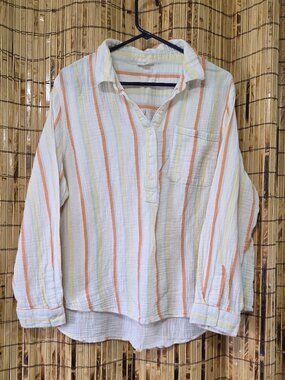 ANA Striped Gauze Long Sleeve Button Down Shirt Plus Size XXL